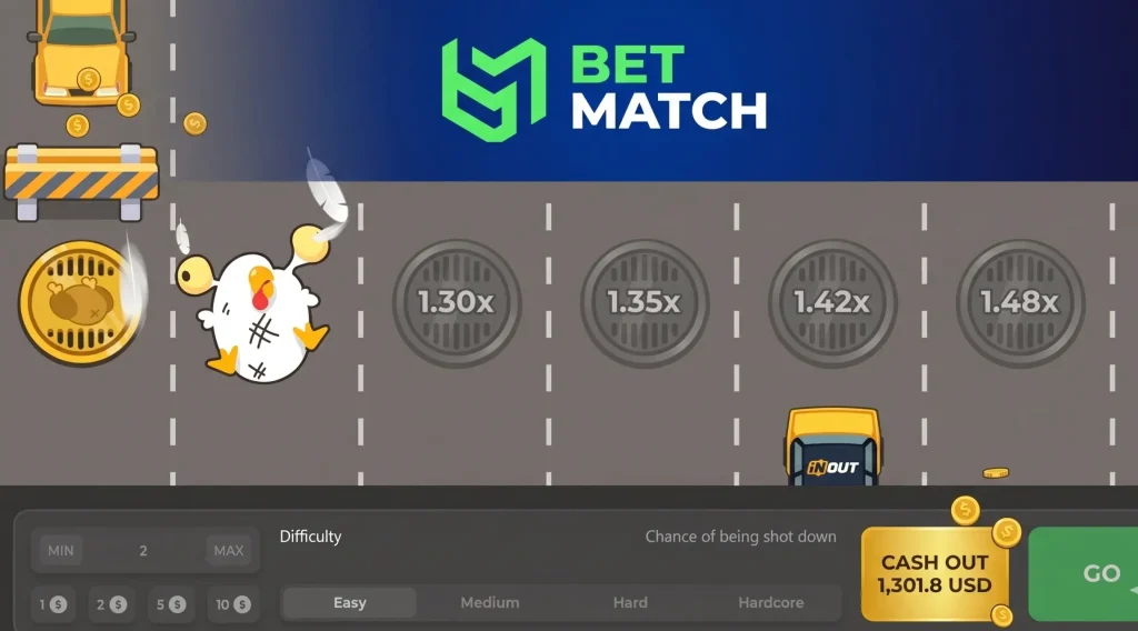 Betmatch Chicken Road crash game main interface with multiplier display